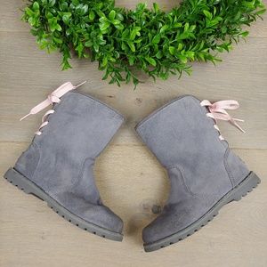 Ugg Australia Gray Suede Boots Corrine Pink Lace